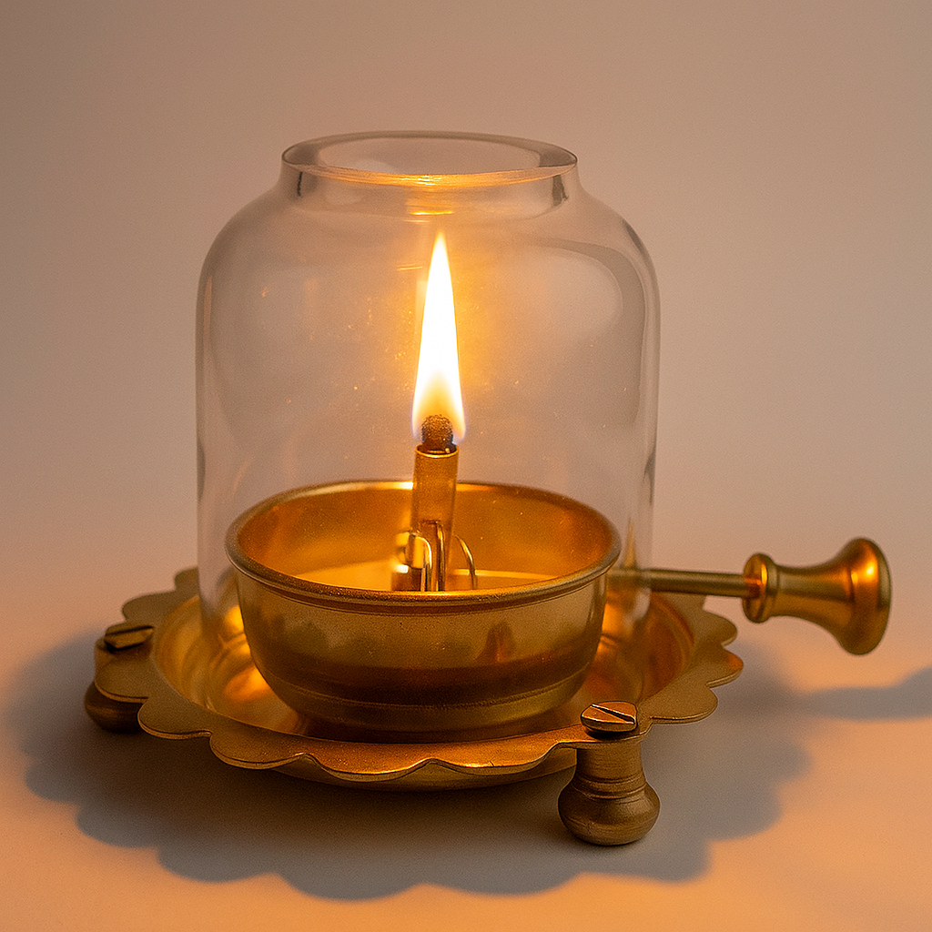 Brass Oil Diya with Glass Cover – Navratri & Pooja Special | Traditional Temple Décor | Limited Stock