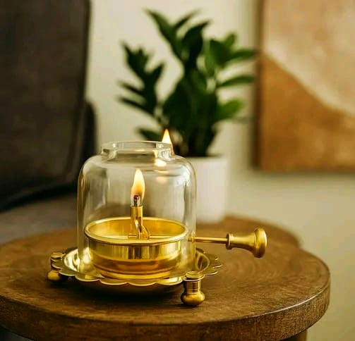 Brass Oil Diya with Glass Cover – Navratri & Pooja Special | Traditional Temple Décor | Limited Stock