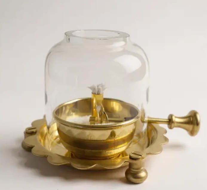 Brass Oil Diya with Glass Cover – Navratri & Pooja Special | Traditional Temple Décor | Limited Stock